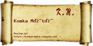 Komka Máté névjegykártya